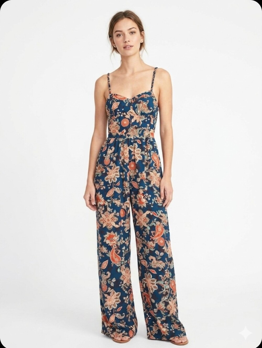 Band Of Gypsies Floral Print Navy Wide-Leg Jumpsuit